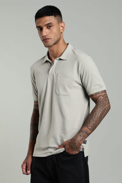 Men’s Cotton-Rich Pique Polo T-Shirt with HD Logo & AOP Yoke Design – Agate Grey, Navy & Wine - GREY, XXL