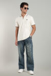 Men’s Premium Jacquard Polo T-Shirt with Metal Zipper & Contrast Tipping – Navy Blue & Seashell