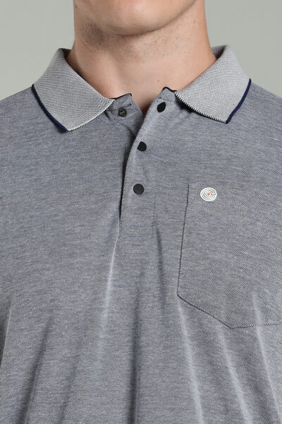 Men’s Cotton-Rich Birdseye Polo T-Shirt with Pocket & HD Logo - DEEP NAVY, L