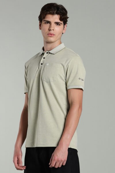 Men’s Cotton-Rich Birdseye Polo T-Shirt with Pocket & HD Logo - SAGE GREEN, XL