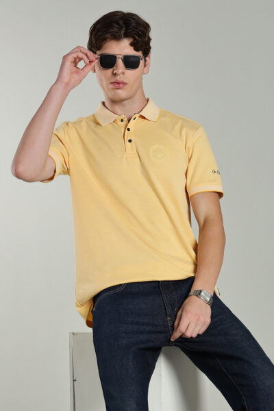 Men’s Cotton-Rich Birdseye Polo T-Shirt with Contrast Tipping & HD Chest Print