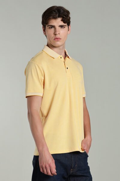 Men’s Cotton-Rich Birdseye Polo T-Shirt with Contrast Tipping & HD Chest Print - AMBER YELLOW, XXL