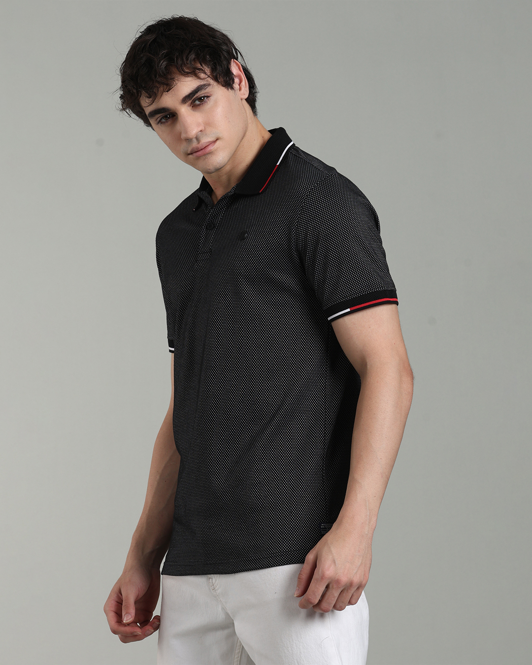 Men’s Premium Popcorn Texture Polo T-Shirt with Multi-Colour Collar Tipping & AOP Yoke – Black & Olive