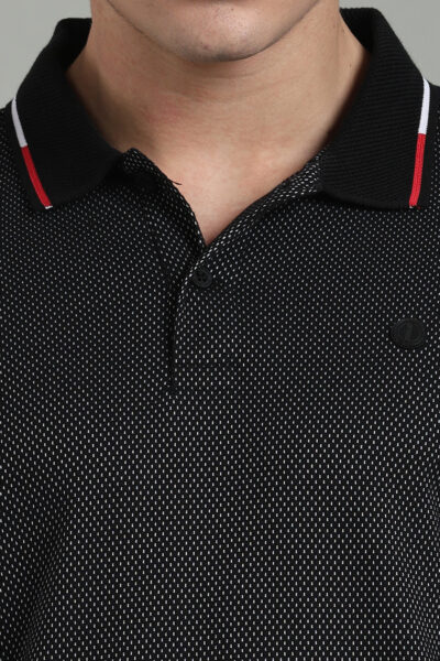 Men’s Premium Popcorn Texture Polo T-Shirt with Multi-Colour Collar Tipping & AOP Yoke – Black & Olive - BLACK, XXL