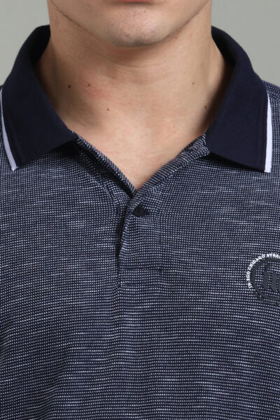Men’s Luxury Slub Jacquard Polo T-Shirt with HD Chest Print & Contrast Tipping – Navy & Black - NAVY, XXL