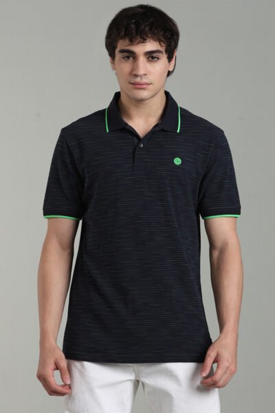 Men’s Cotton-Rich Injected Polo T-Shirt with Fluorescent Tipping & HD Chest Logo - DEEP NAVY, XXL