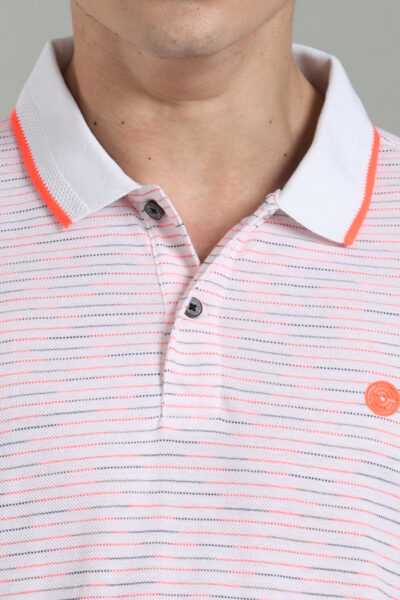 Men’s Cotton-Rich Injected Polo T-Shirt with Fluorescent Tipping & HD Chest Logo - WHITE, XXL