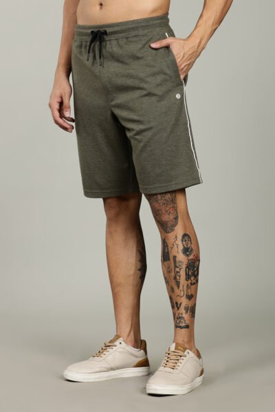 Men’s Luxury Modal Interlock Shorts with Zipper Pocket & HD Logo – Light Grey, Berry & Olive - OLIVE, XXL