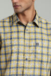 Men’s Premium Linen Checked Long Sleeve Shirt with Logo Detail – Yellow & Blue Checks