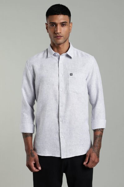 Men’s Premium Linen Long Sleeve Shirt – Ecru & Blue - BLUE, XXL