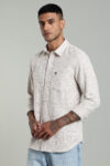 Men’s Premium Linen Long Sleeve Shirt – Ecru & Blue