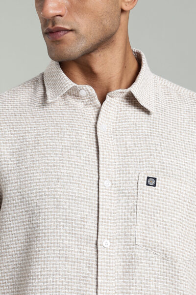 Men’s Premium Linen Long Sleeve Shirt – Ecru & Blue - ECRU, XXL