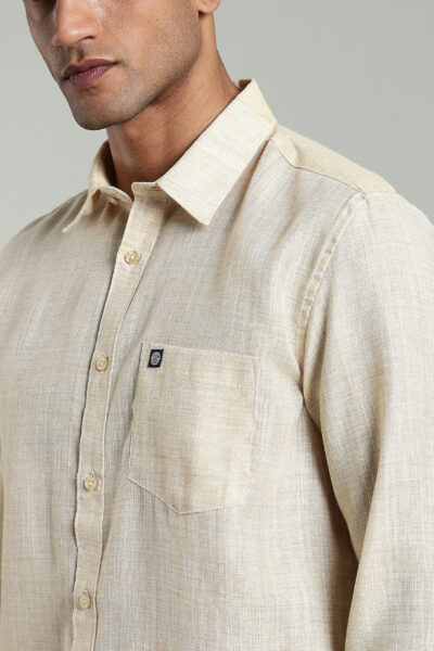 Men’s Linen Long Sleeve Shirt with Logo Detail – White & Yellow - YELLOW, XXL