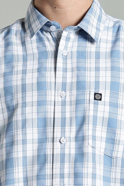 Men’s Cotton-Rich Checked Long Sleeve Shirt – Blue & Brown - BLUE, XXL