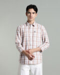 Men’s Cotton-Rich Checked Long Sleeve Shirt – Blue & Brown