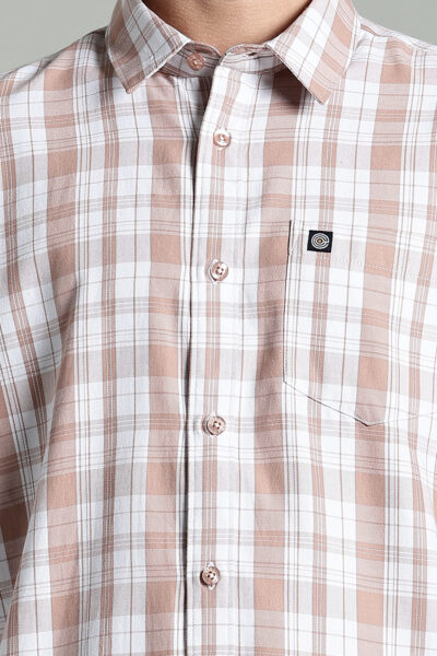 Men’s Cotton-Rich Checked Long Sleeve Shirt – Blue & Brown - BROWN, XXL