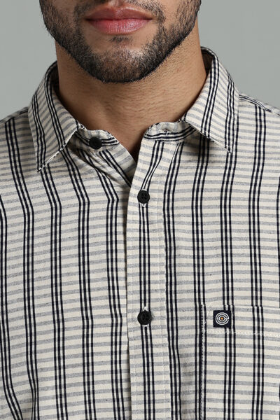 Men’s Cotton-Rayon Checked Long Sleeve Shirt with Logo Detail – Muted Beige - MUTED BEIGE, XXL