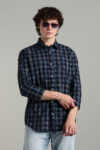 Men’s 100% Cotton Indigo Checked Long Sleeve Shirt – Regular Fit