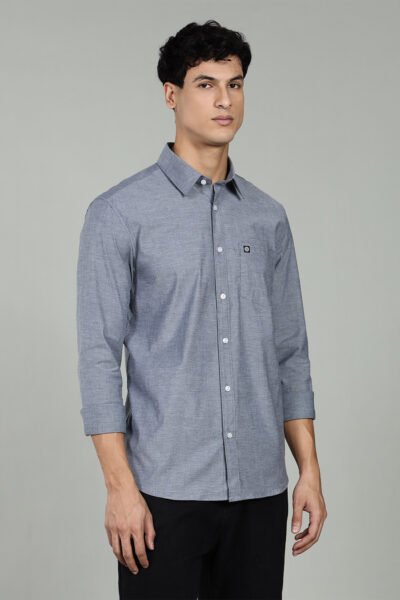 Men’s 100% Cotton Solid Chambray Long Sleeve Shirt – Navy - NAVY CHAMBRAY, XXL