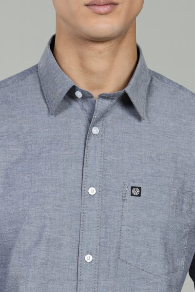 Men’s 100% Cotton Solid Chambray Long Sleeve Shirt – Navy - NAVY CHAMBRAY, XXL