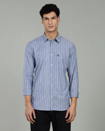 Men’s 100% Cotton Striped Long Sleeve Shirt – Navy Blue