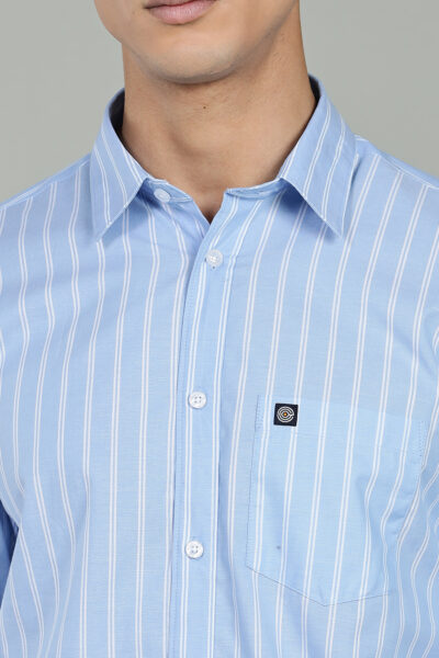 Men’s 100% Cotton Chambray Vertical Stripe Long Sleeve Shirt – Blue - BLUE, XXL