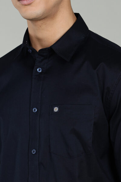 Men’s Solid Cotton-Rich Long Sleeve Shirt – Dark Navy - DEEP NAVY, XXL