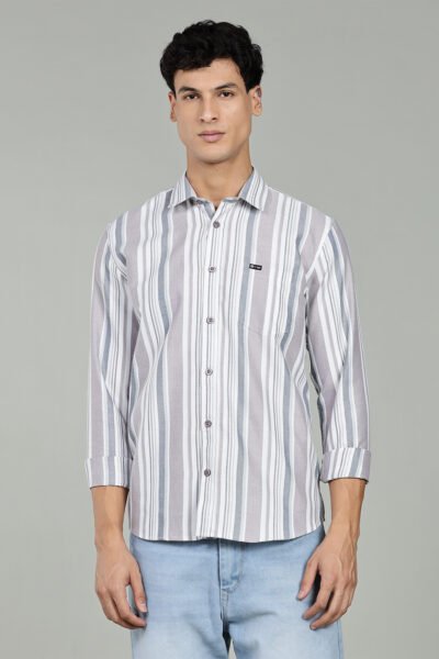 Men’s Vertical Striped Woven Long Sleeve Shirt – Green & Burgundy - BURGUNDY, XXL