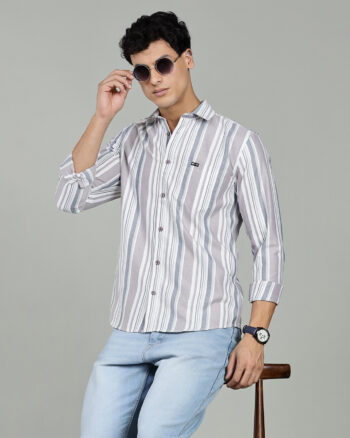 Men’s Vertical Striped Woven Long Sleeve Shirt – Green & Burgundy