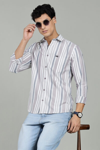 Men’s Vertical Striped Woven Long Sleeve Shirt – Green & Burgundy