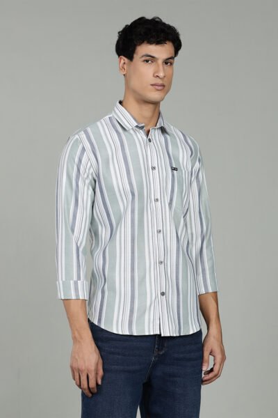 Men’s Vertical Striped Woven Long Sleeve Shirt – Green & Burgundy - GREEN, XXL