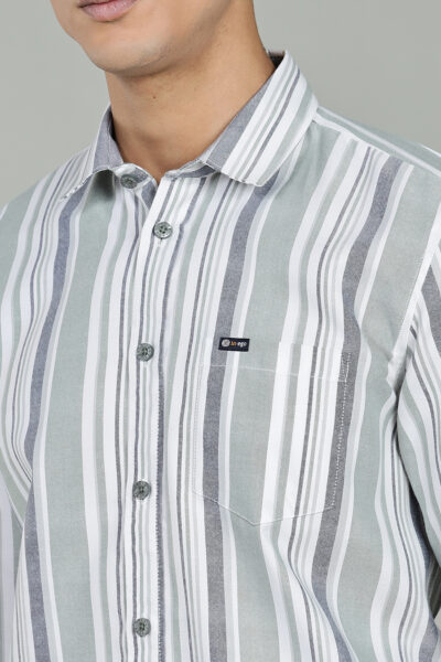 Men’s Vertical Striped Woven Long Sleeve Shirt – Green & Burgundy - GREEN, XXL