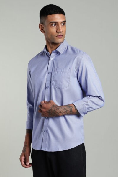 Men’s Premium Jacquard Long Sleeve Shirt – Maroon & Dark Blue - DARK BLUE, XXL