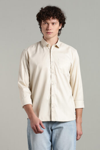 Men’s Cotton-Rich Twill Solid Long Sleeve Shirt – Violet & Beige