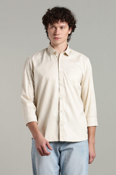 Men’s Cotton-Rich Twill Solid Long Sleeve Shirt – Violet & Beige