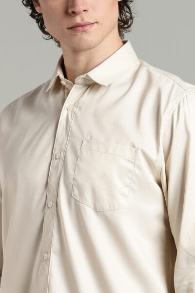 Men’s Cotton-Rich Twill Solid Long Sleeve Shirt – Violet & Beige - BEIGE, XXL