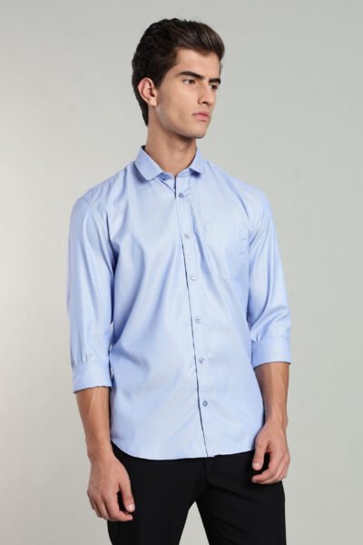 Men’s Oxford Weave Solid Long Sleeve Shirt with Logo Detail – Blue, Pink & Brown - BLUE, XXL