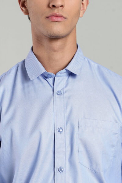 Men’s Oxford Weave Solid Long Sleeve Shirt with Logo Detail – Blue, Pink & Brown - BLUE, XXL