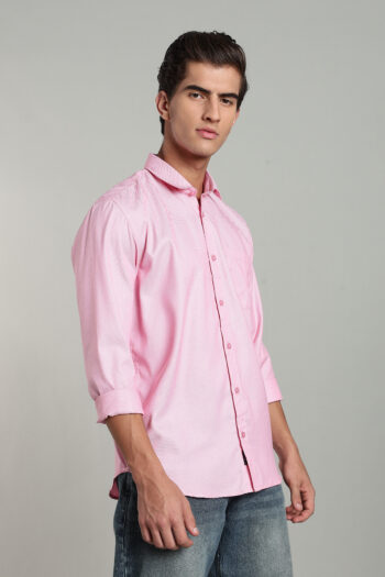 Men’s Oxford Weave Solid Long Sleeve Shirt with Logo Detail – Blue, Pink & Brown