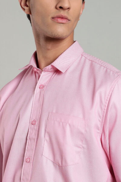 Men’s Oxford Weave Solid Long Sleeve Shirt with Logo Detail – Blue, Pink & Brown - PINK, XXL