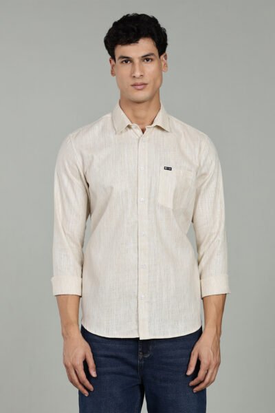Men’s Premium Cotton Slub Long Sleeve Shirt – Regular Fit - BEIGE, XXL