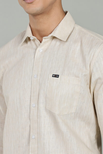 Men’s Premium Cotton Slub Long Sleeve Shirt – Regular Fit - BEIGE, XXL