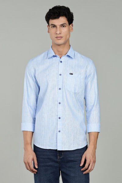 Men’s Premium Cotton Slub Long Sleeve Shirt – Regular Fit - LIGHT BLUE, XXL