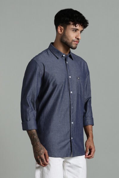 Men’s Premium Cotton Slub Long Sleeve Shirt – Regular Fit - NAVY, XXL