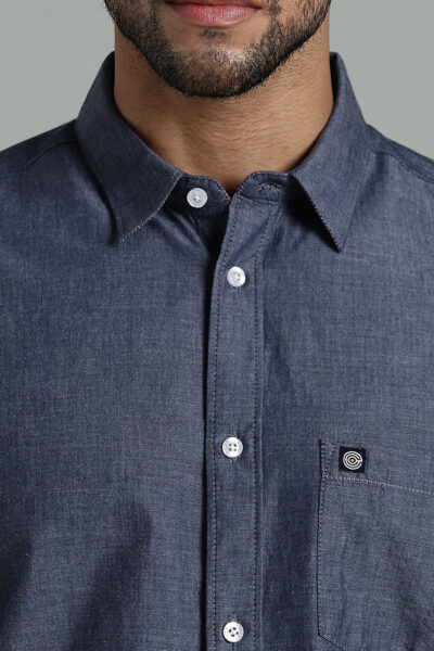 Men’s Premium Cotton Slub Long Sleeve Shirt – Regular Fit - NAVY, XXL