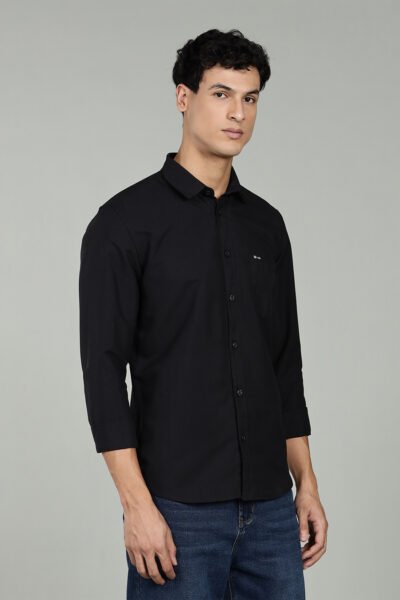 Men’s Cotton-Rich Poplin Solid Long Sleeve Shirt – Lilac, Black & Maroon - BLACK, XXL