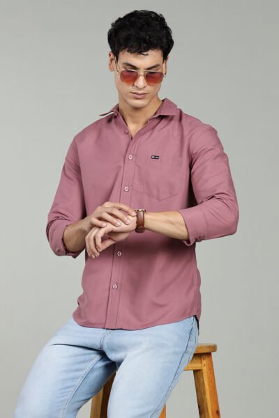 Men’s Cotton-Rich Poplin Solid Long Sleeve Shirt – Lilac, Black & Maroon - LILAC, XXL