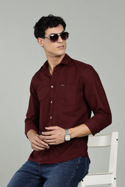 Men’s Cotton-Rich Poplin Solid Long Sleeve Shirt – Lilac, Black & Maroon