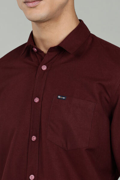 Men’s Cotton-Rich Poplin Solid Long Sleeve Shirt – Lilac, Black & Maroon - MAROON, XXL