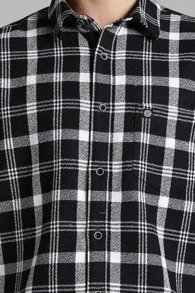 Men’s Premium Cotton Dobby Check Short Sleeve Shirt – Black & White - BLACK, XXL